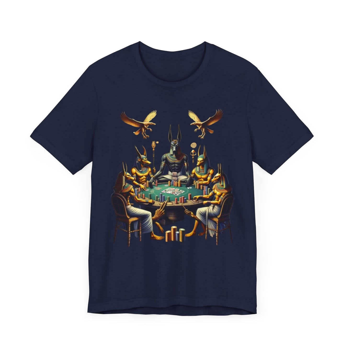 Egyptian Goker Gawd Unisex Short Sleeve Tee for luck, poker players and gamblers. Anubis