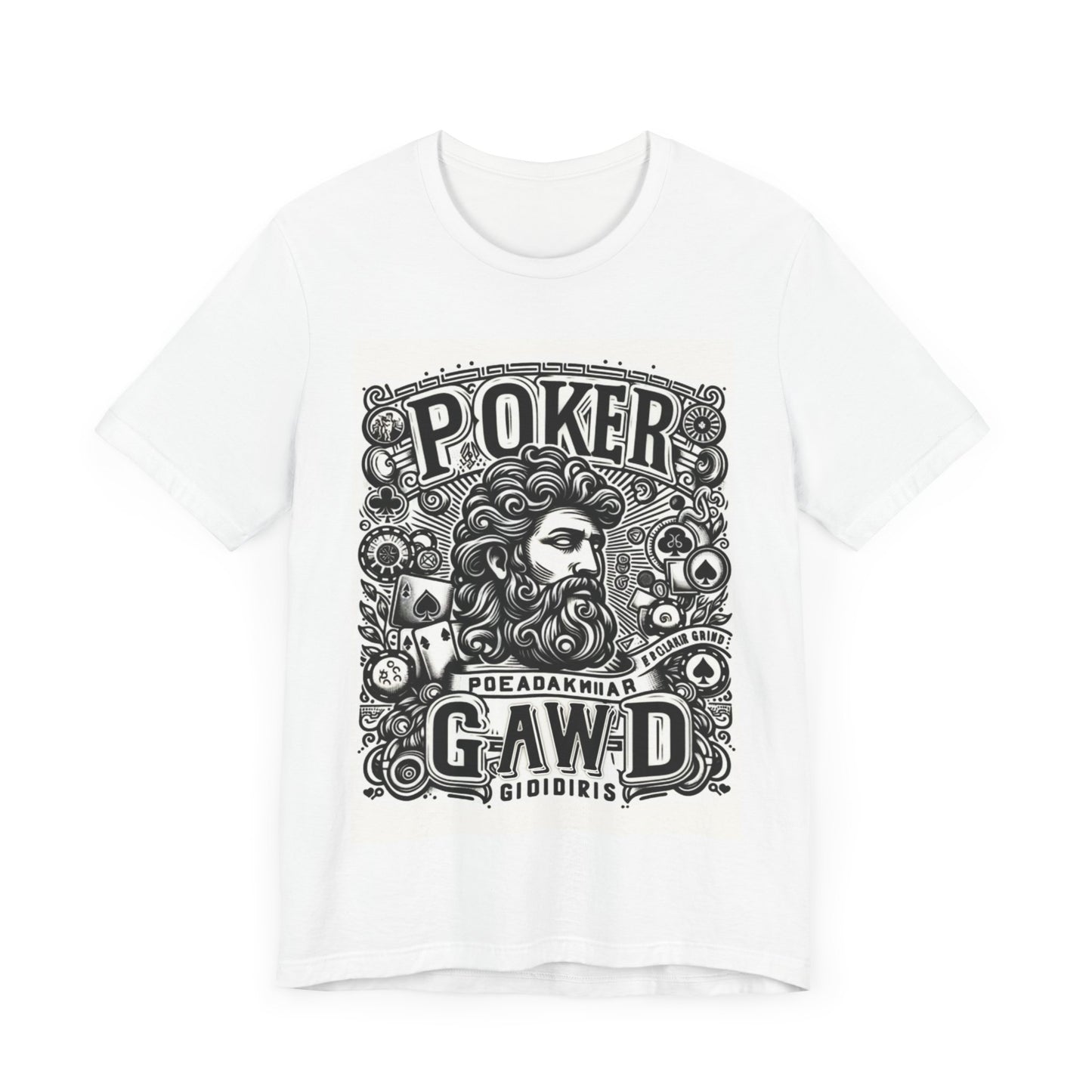 Poker Gawd Graphic t-shirt unisex short sleeve tee. For fashion, luck, poker players, and gamblers