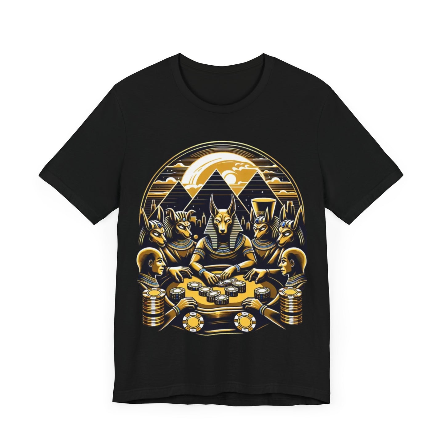 Egyptian Goker Gawd Unisex Short Sleeve Tee for luck, poker players and gamblers. Anubis