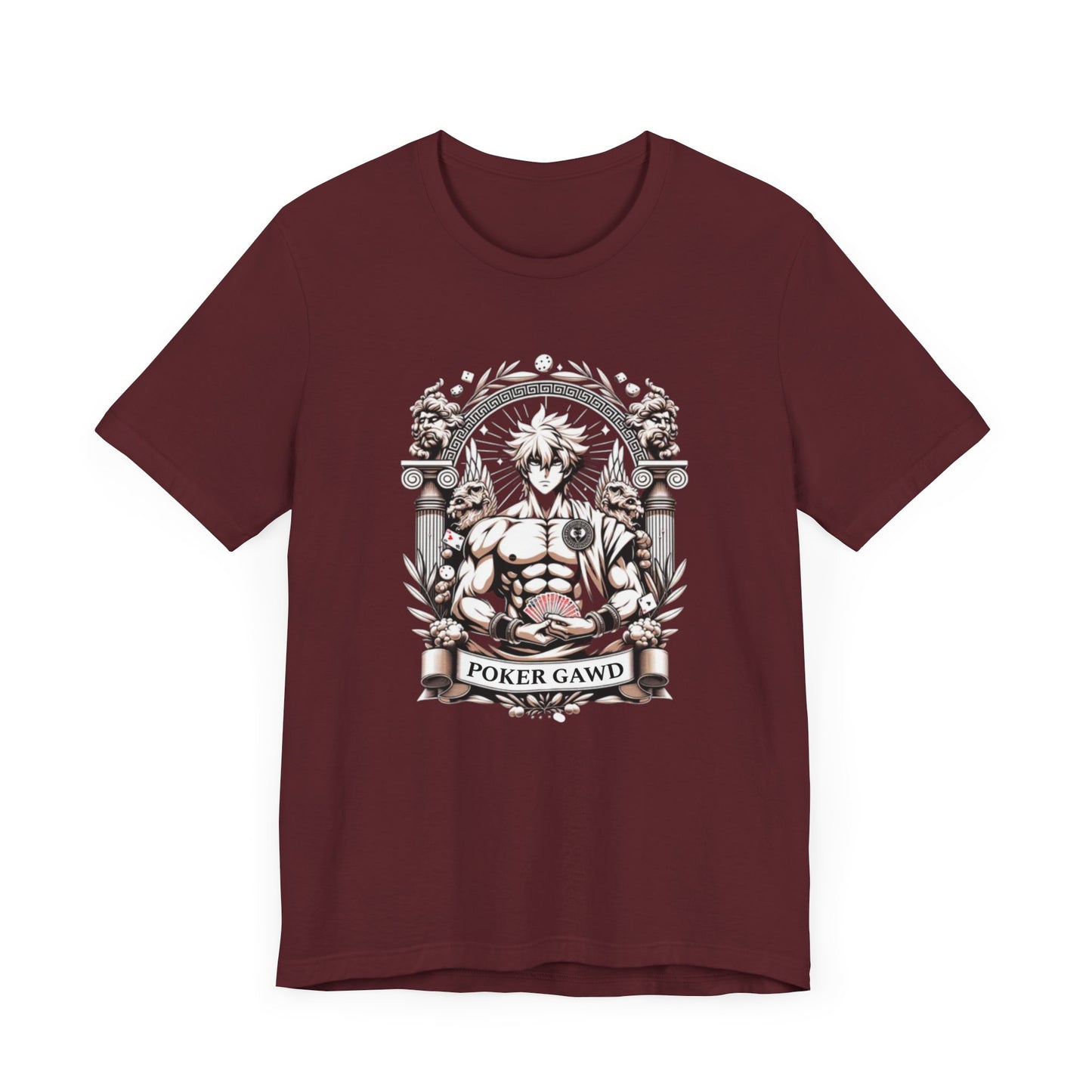 Poker Gawd Graphic t-shirt unisex short sleeve tee. For fashion, luck, poker players, and gamblers