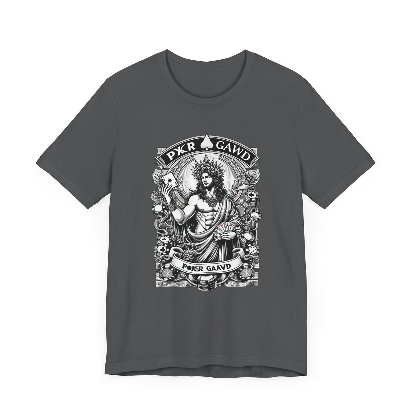Poker Gawd Graphic t-shirt unisex short sleeve tee. For fashion, luck, poker players, and gamblers
