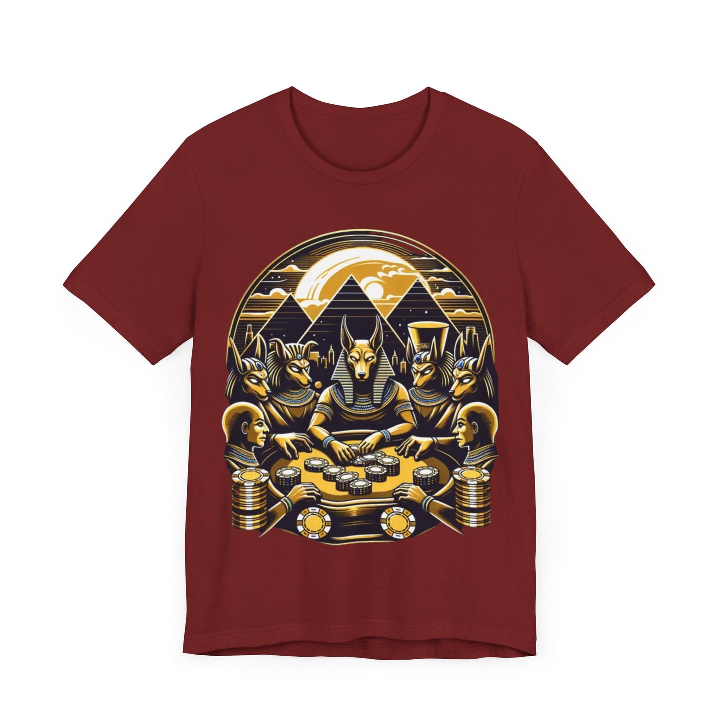Egyptian Goker Gawd Unisex Short Sleeve Tee for luck, poker players and gamblers. Anubis