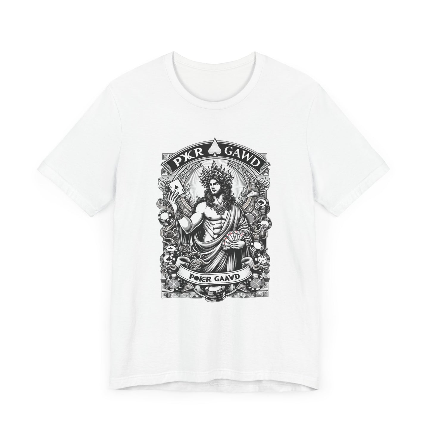Poker Gawd Graphic t-shirt unisex short sleeve tee. For fashion, luck, poker players, and gamblers