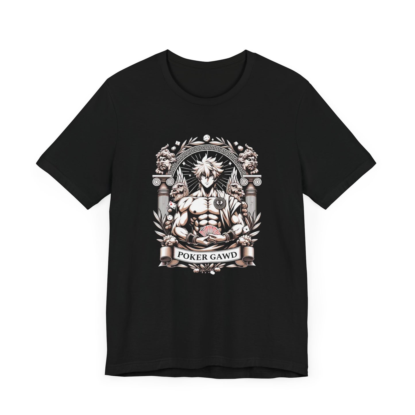 Poker Gawd Graphic t-shirt unisex short sleeve tee. For fashion, luck, poker players, and gamblers