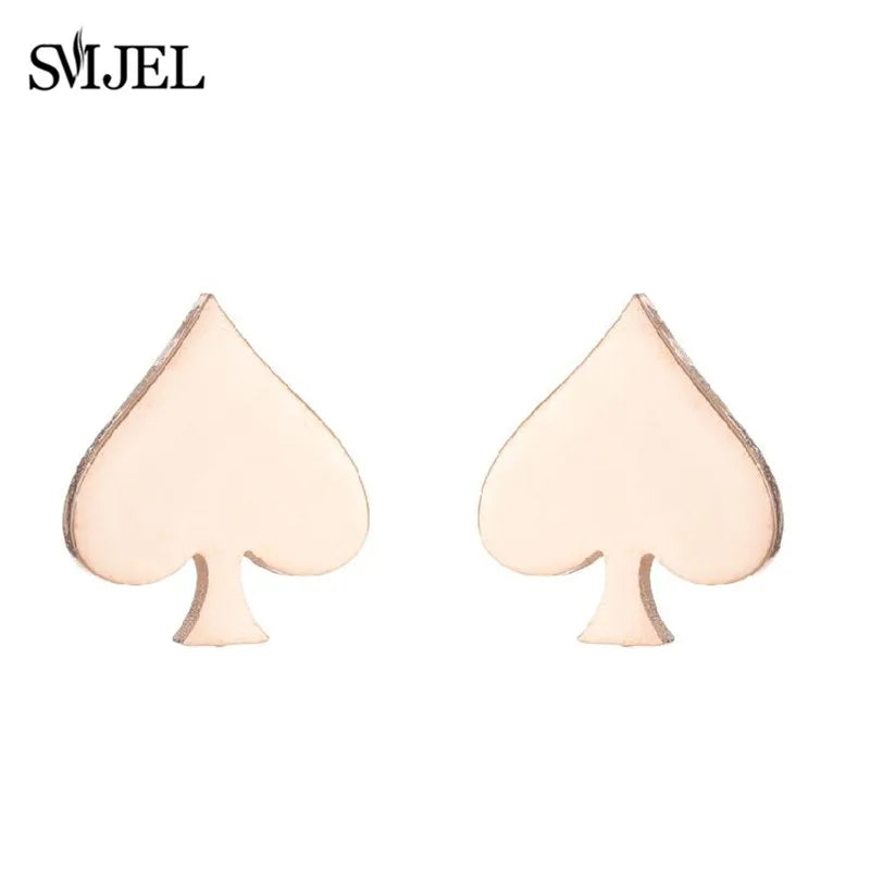 Stainless Steel Creative Poker Ace Stud Earrings Small Black Heart Spades Earrings for Women Girls Jewelry Unique Design Earings