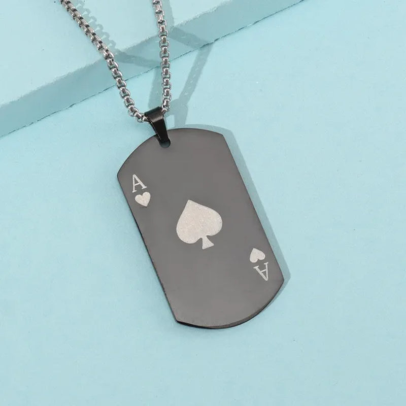 Trend Rectangle Stainless Steel Spades a Pendant Charm Men'S Necklace Fashion Christmas Valentine'S Day Gift Protector Jewelry