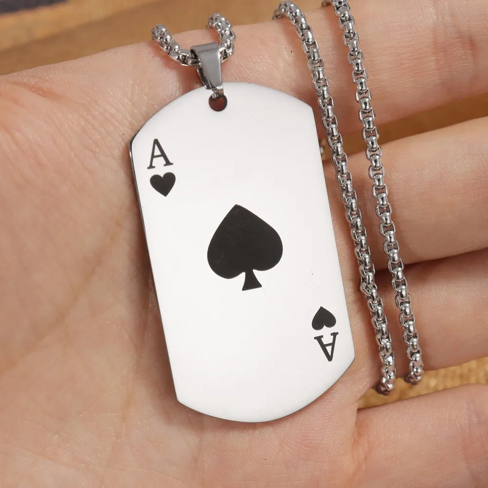 Trend Rectangle Stainless Steel Spades a Pendant Charm Men'S Necklace Fashion Christmas Valentine'S Day Gift Protector Jewelry