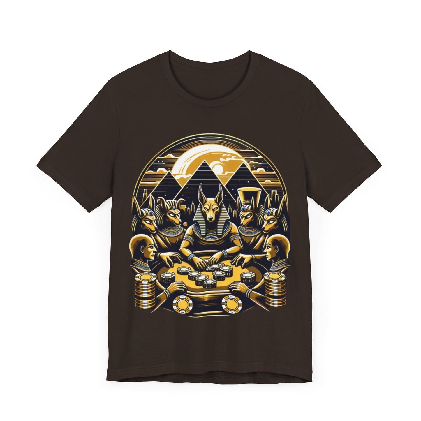 Egyptian Goker Gawd Unisex Short Sleeve Tee for luck, poker players and gamblers. Anubis