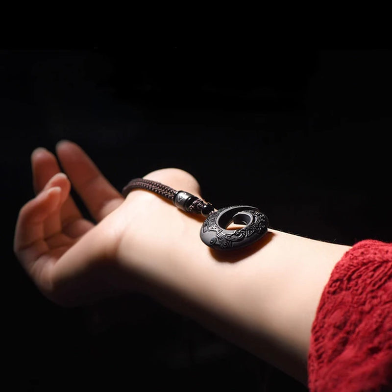 Obsidian Feng Shui Crafts Raw Stone Decorative Crystals Pendant Jewelry Women Organic Material Piedras Couple Ornament Black