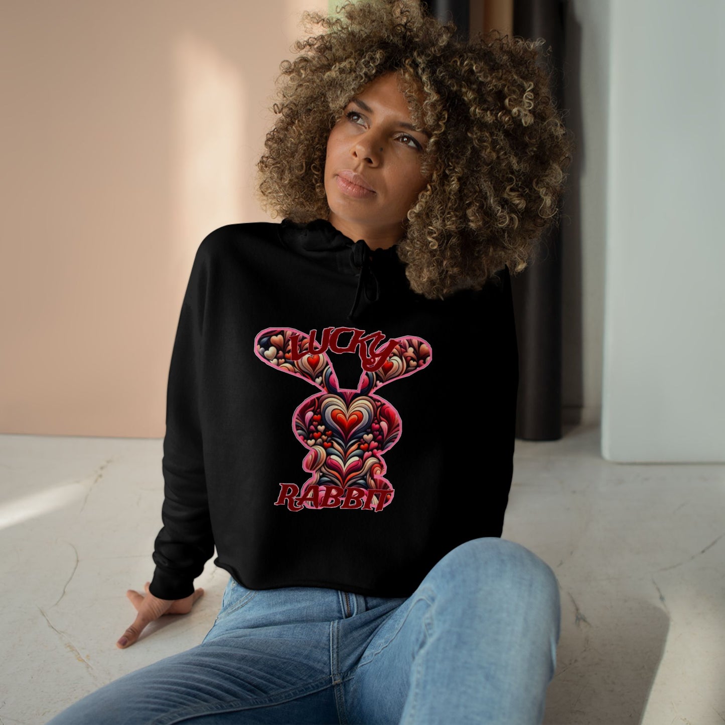 Ladies a Lucky RabbitCrop Hoodie