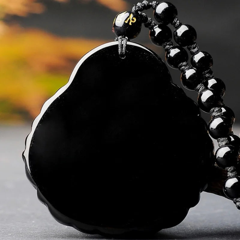 Natural Obsidian Money Buddha Pendant Necklace China Hand Carved Fashion Jewelry Accessories Gifts for Men and Women Wholesale