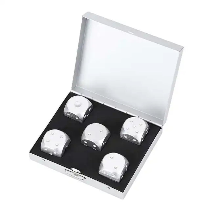 Game Dice Aluminium Alloy Table Game Poker Games Dices Set with Storage Box