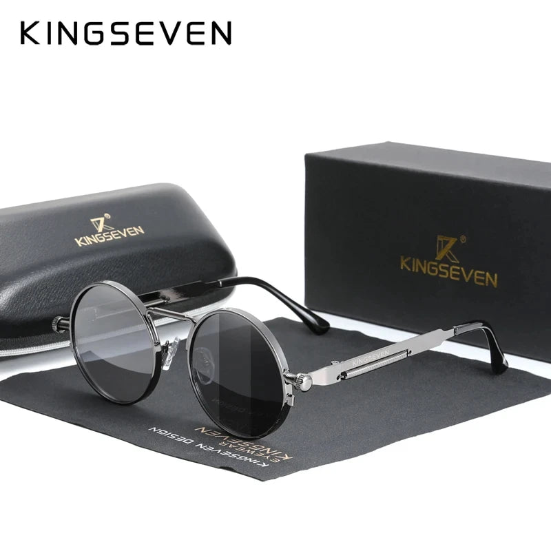Gothic Steampunk Sunglasses Polarized for Men UV400 Blocking High Quality Glasses Women round Frame Retro Eyewear