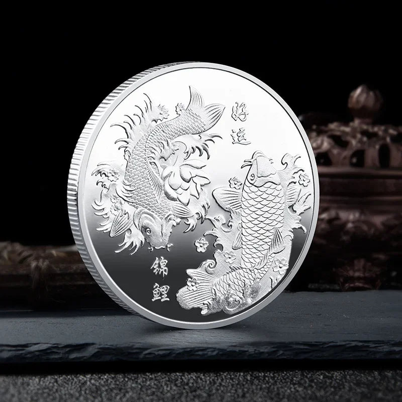 Koi Fish Collectible Coin Chinese Collection Coins Good Lucky Silver Gold Coin Lucky Mascot Commemorative Souvenir
