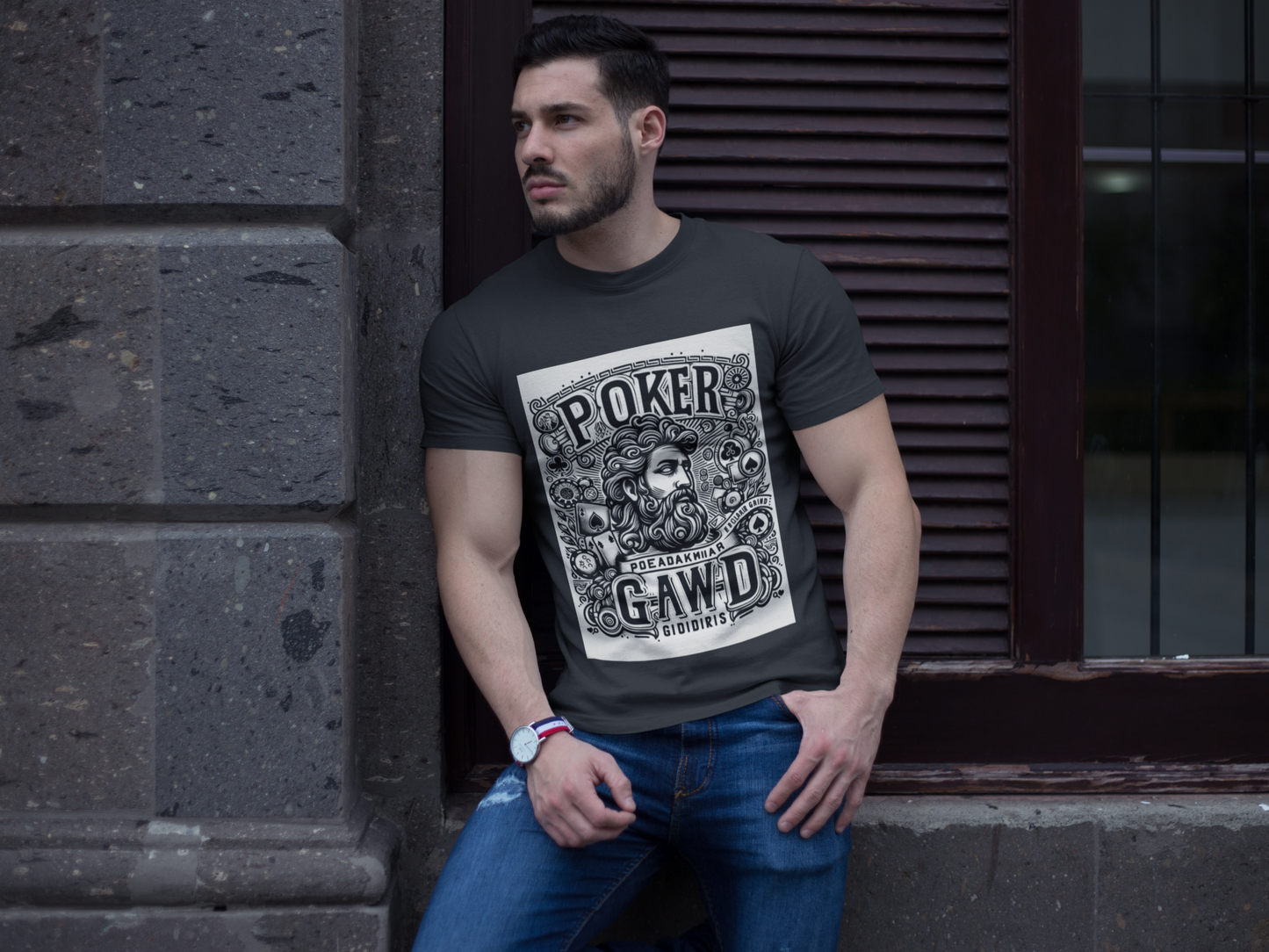 Poker Gawd Graphic t-shirt unisex short sleeve tee. For fashion, luck, poker players, and gamblers