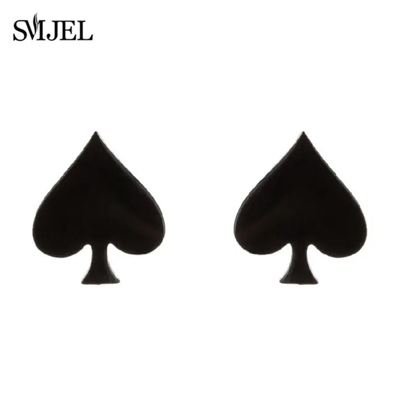 Stainless Steel Creative Poker Ace Stud Earrings Small Black Heart Spades Earrings for Women Girls Jewelry Unique Design Earings
