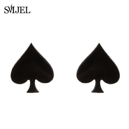 Stainless Steel Creative Poker Ace Stud Earrings Small Black Heart Spades Earrings for Women Girls Jewelry Unique Design Earings