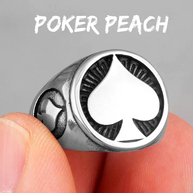 Poker Spades Good Luck Stainless Steel Mens Rings Punk Hip Hop Unique for Male Boyfriend Biker Jewelry Creativity Gift Wholesale
