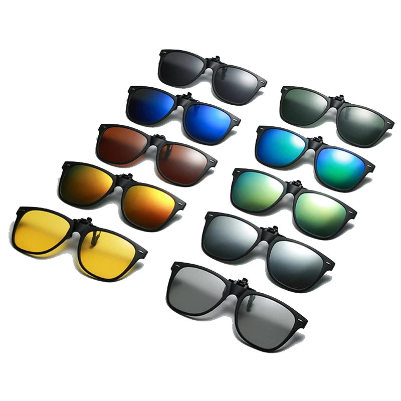 Square Polarized Clip on Sunglasses Men Flip up Photochromic Sunglasses Driver anti Glare Goggles Night Vision Glasses