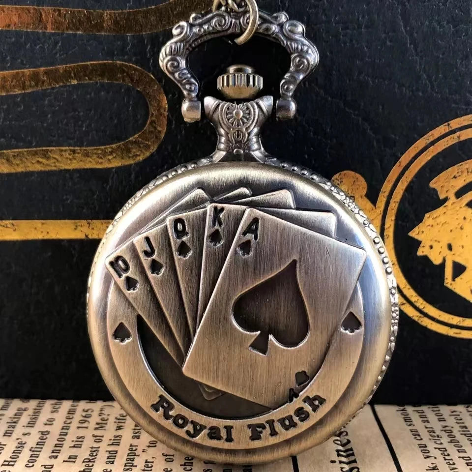 Vintage Bronze Poker Cartoon Quartz Pocket Watch the Best Gift for Children Men and Women