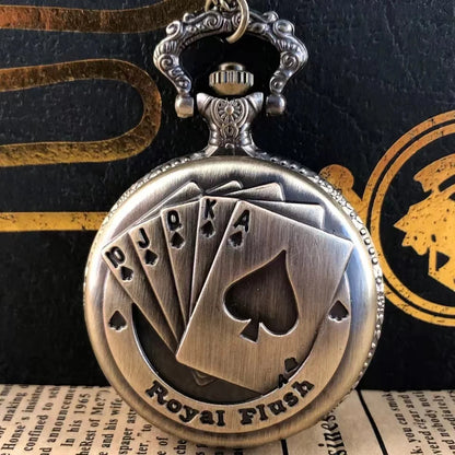 Vintage Bronze Poker Cartoon Quartz Pocket Watch the Best Gift for Children Men and Women