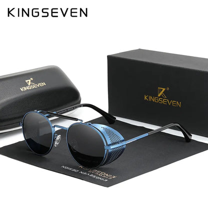 Genuine  Retro round Steampunk Sunglasses Men Retro Women Sun Glasses Shades Vintage Travel Eyewear Gafas De Sol 7550
