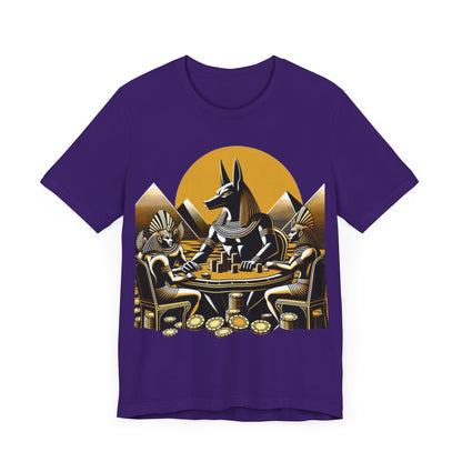 Egyptian Goker Gawd Unisex Short Sleeve Tee for luck, poker players and gamblers. Anubis