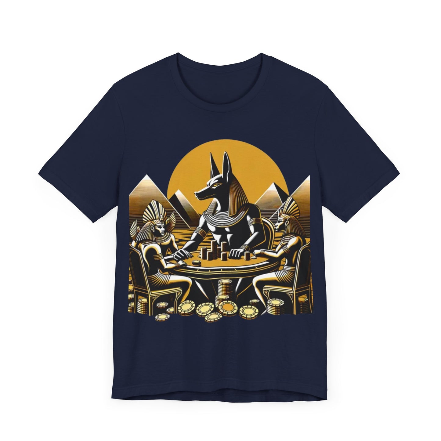 Egyptian Goker Gawd Unisex Short Sleeve Tee for luck, poker players and gamblers. Anubis