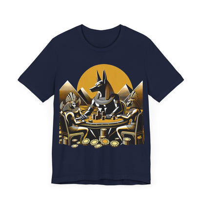 Egyptian Goker Gawd Unisex Short Sleeve Tee for luck, poker players and gamblers. Anubis