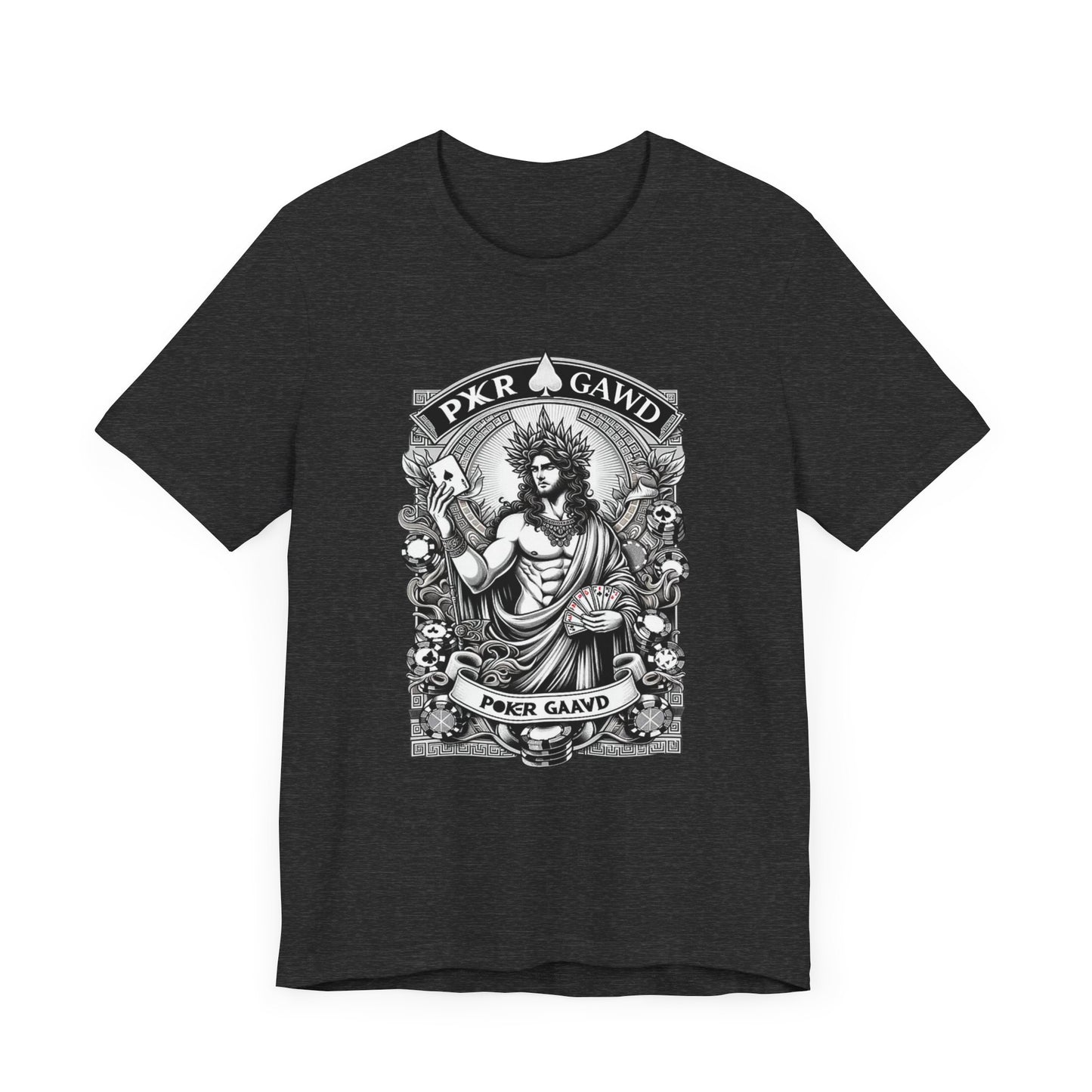 Poker Gawd Graphic t-shirt unisex short sleeve tee. For fashion, luck, poker players, and gamblers