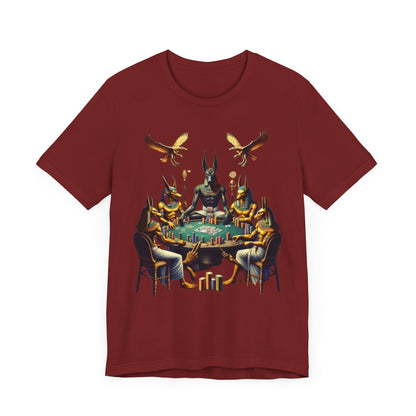Egyptian Goker Gawd Unisex Short Sleeve Tee for luck, poker players and gamblers. Anubis