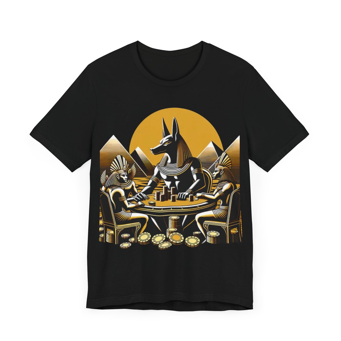 Egyptian Goker Gawd Unisex Short Sleeve Tee for luck, poker players and gamblers. Anubis