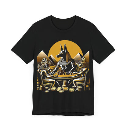 Egyptian Goker Gawd Unisex Short Sleeve Tee for luck, poker players and gamblers. Anubis