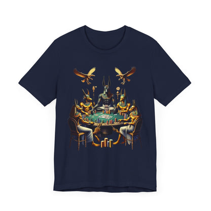 Egyptian Goker Gawd Unisex Short Sleeve Tee for luck, poker players and gamblers. Anubis