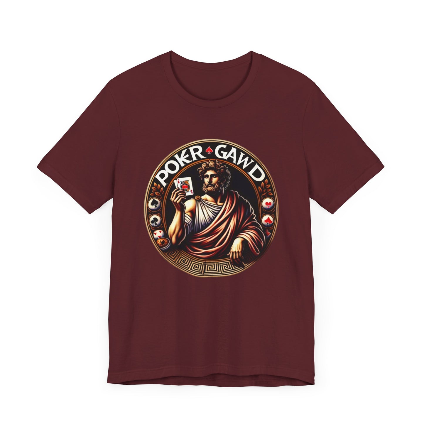 Poker Gawd Graphic t-shirt unisex short sleeve tee. For fashion, luck, poker players, and gamblers