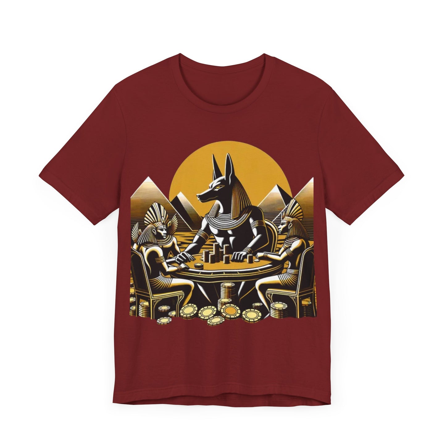 Egyptian Goker Gawd Unisex Short Sleeve Tee for luck, poker players and gamblers. Anubis