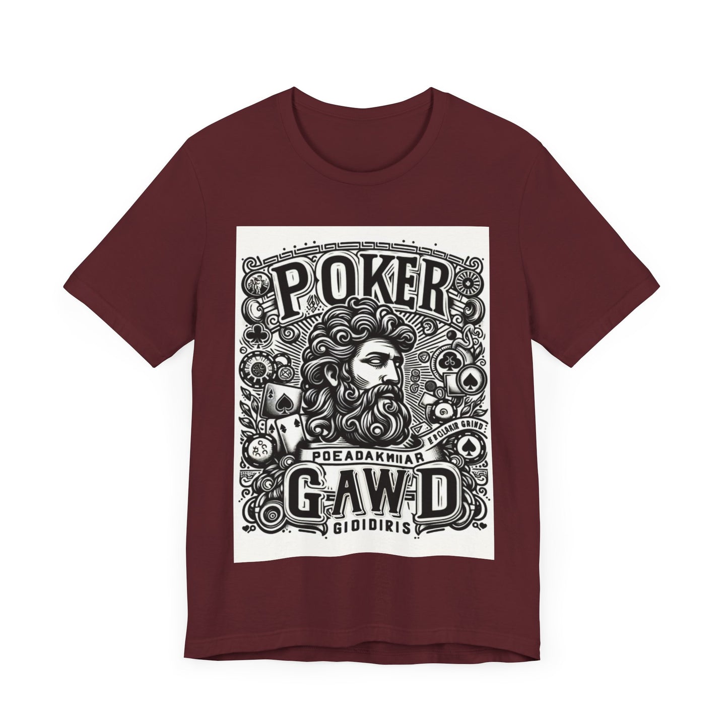 Poker Gawd Graphic t-shirt unisex short sleeve tee. For fashion, luck, poker players, and gamblers
