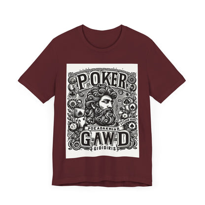Poker Gawd Graphic t-shirt unisex short sleeve tee. For fashion, luck, poker players, and gamblers