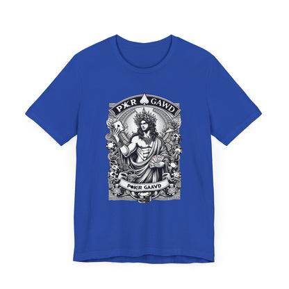 Poker Gawd Graphic t-shirt unisex short sleeve tee. For fashion, luck, poker players, and gamblers