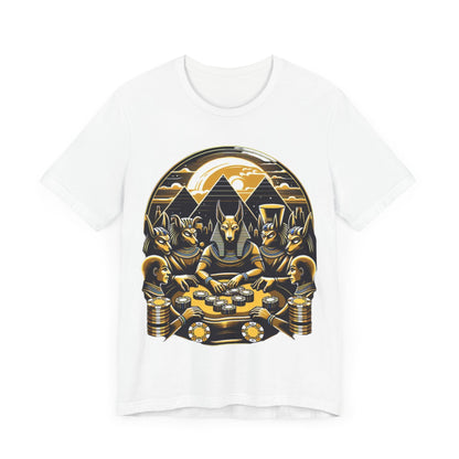 Egyptian Goker Gawd Unisex Short Sleeve Tee for luck, poker players and gamblers. Anubis