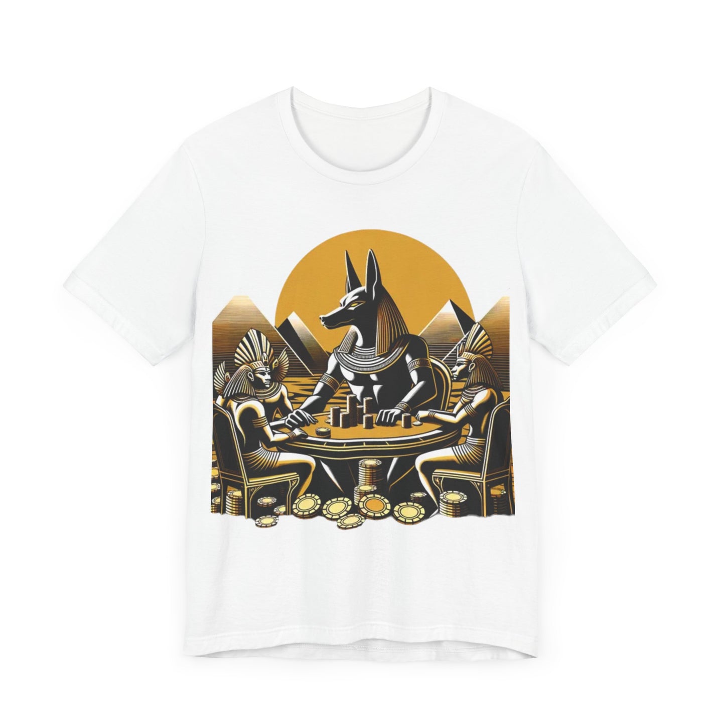 Egyptian Goker Gawd Unisex Short Sleeve Tee for luck, poker players and gamblers. Anubis