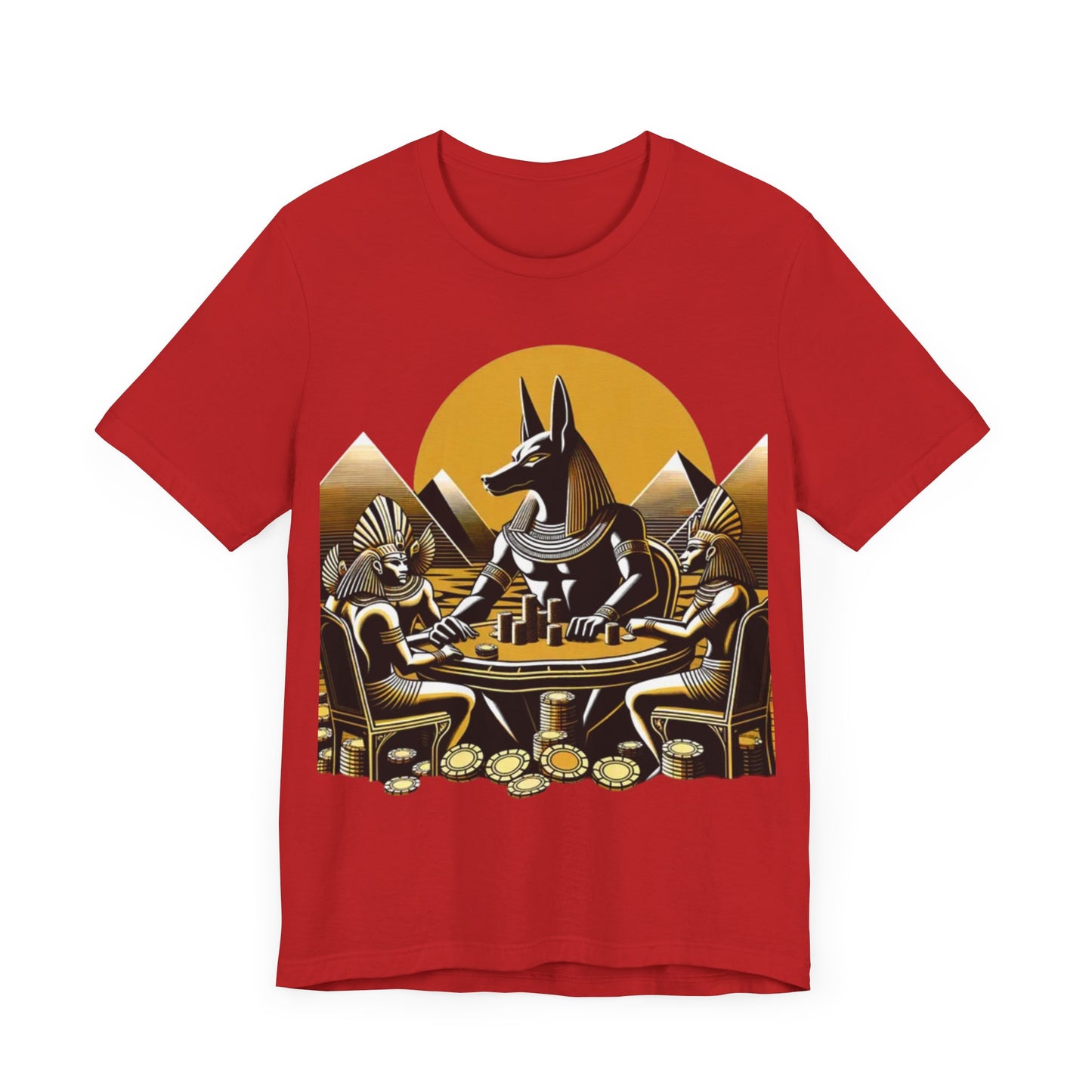 Egyptian Goker Gawd Unisex Short Sleeve Tee for luck, poker players and gamblers. Anubis