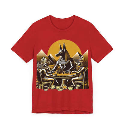 Egyptian Goker Gawd Unisex Short Sleeve Tee for luck, poker players and gamblers. Anubis