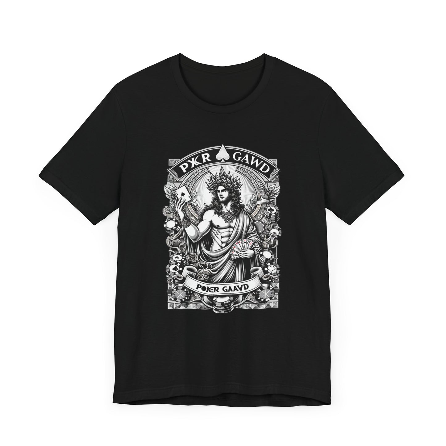 Poker Gawd Graphic t-shirt unisex short sleeve tee. For fashion, luck, poker players, and gamblers