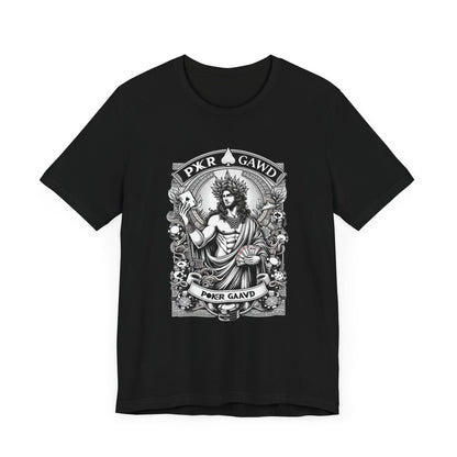 Poker Gawd Graphic t-shirt unisex short sleeve tee. For fashion, luck, poker players, and gamblers
