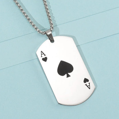 Trend Rectangle Stainless Steel Spades a Pendant Charm Men'S Necklace Fashion Christmas Valentine'S Day Gift Protector Jewelry