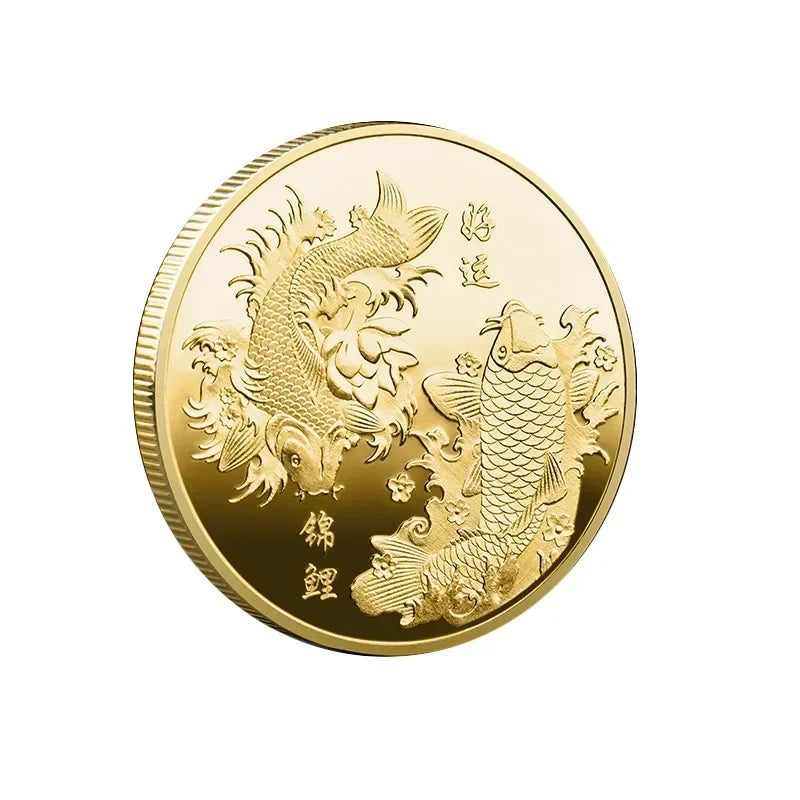 Koi Fish Collectible Coin Chinese Collection Coins Good Lucky Silver Gold Coin Lucky Mascot Commemorative Souvenir