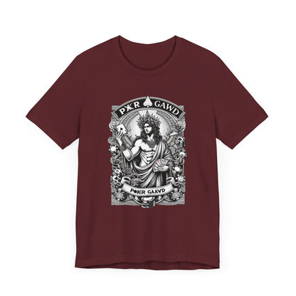 Poker Gawd Graphic t-shirt unisex short sleeve tee. For fashion, luck, poker players, and gamblers
