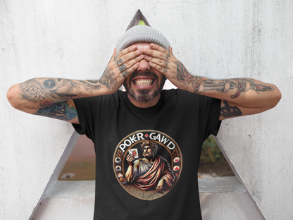 Poker Gawd Graphic t-shirt unisex short sleeve tee. For fashion, luck, poker players, and gamblers