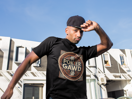 Poker Gawd Graphic t-shirt unisex short sleeve tee. For fashion, luck, poker players, and gamblers